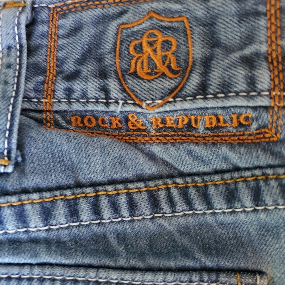 Vintage Rock Republic distressed men's jeans 36/34 Thick stitching and skulls - Picture 10 of 16